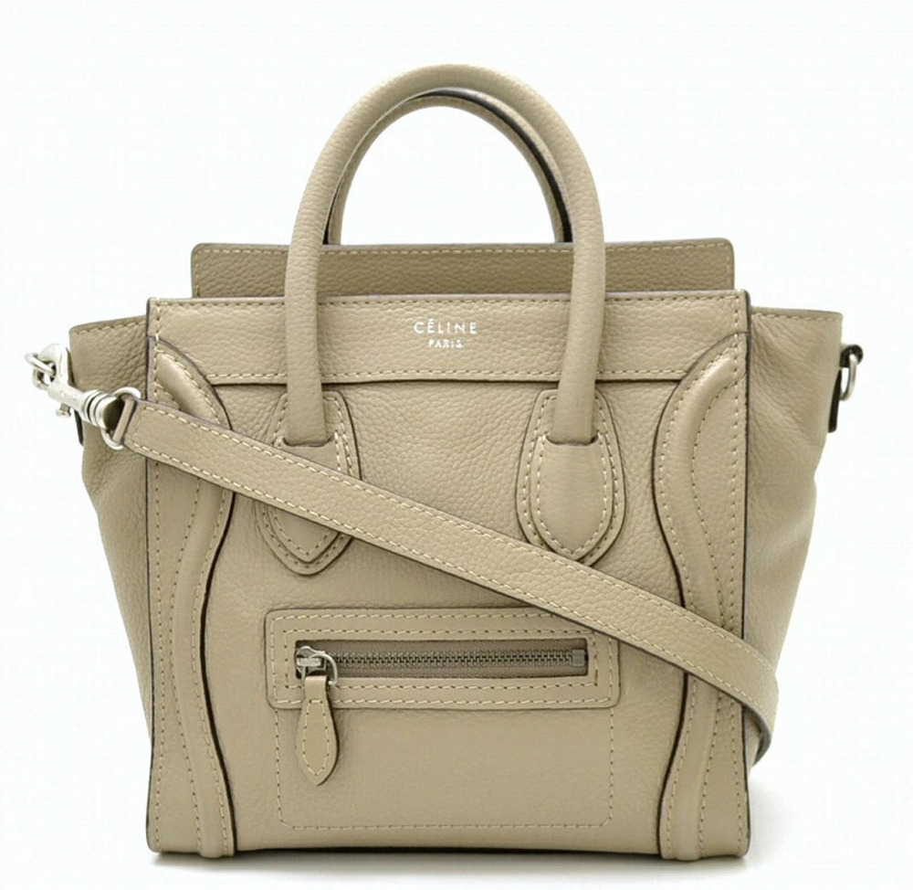 Celine Luggage Tote Shopper Handbag Crossbody Bag Leather Dune Brown Greige Gray